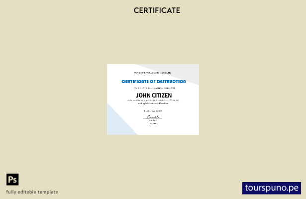 Plantilla de certificado de destrucción de EE. UU. lista para imprimir