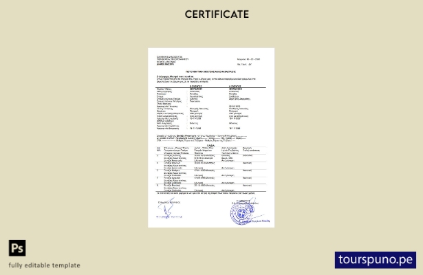 Plantilla de certificado de estado familiar de Grecia lista para imprimir