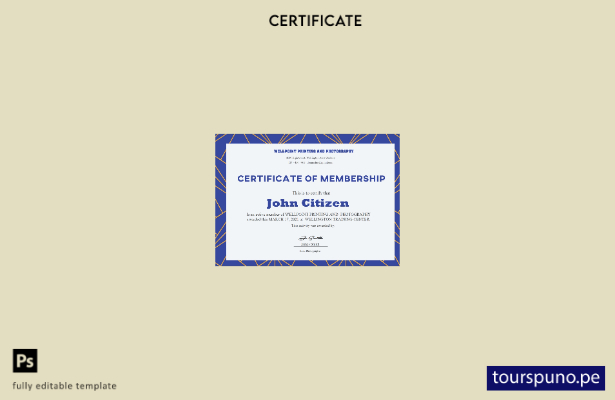 Plantilla de certificado de membresía de EE. UU. lista para imprimir