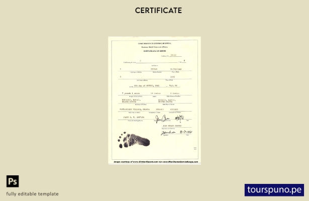 Plantilla de certificado de nacimiento de Kenia lista para imprimir