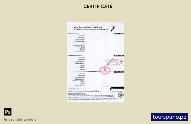 Plantilla de certificado de nacimiento de la Oficina de Registro de Nueva Zeland