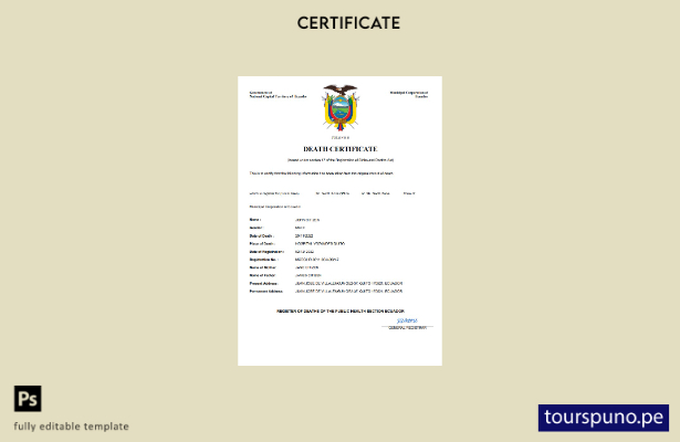 listo para imprimir Acta vital de Ecuador certificado de función Plantilla Wor