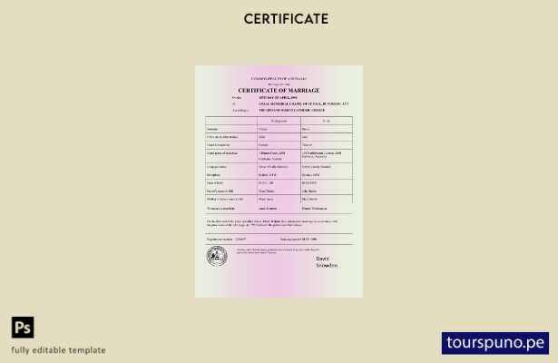 listo para imprimir Australia Certificado de matrimonio de la Commonwealth de Au