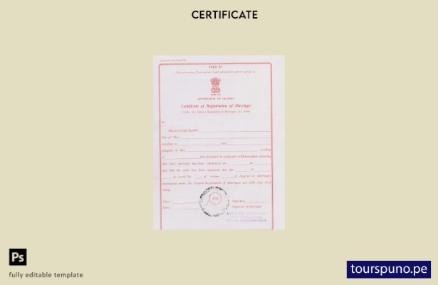 listo para imprimir India Gujarat registro de matrimonios plantilla de certifica