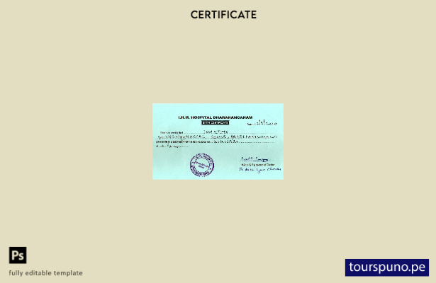 listo para imprimir India I.H.M. Plantilla de certificado de nacimiento del hosp