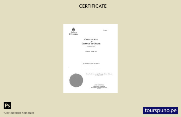 listo para imprimir Plantilla de certificado de cambio de nombre del Registro de