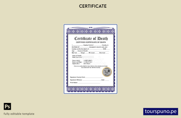 listo para imprimir Plantilla de certificado de defunción certificado