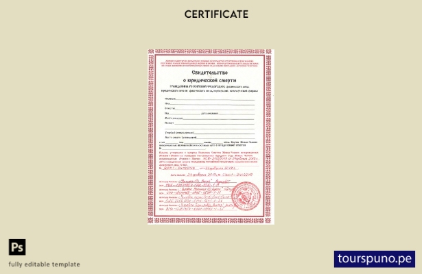 listo para imprimir Plantilla de certificado de defunción del consejo popular de