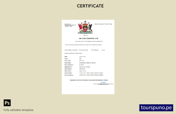 listo para imprimir certificado de defunción de Trinidad y Tobago Plantilla en W