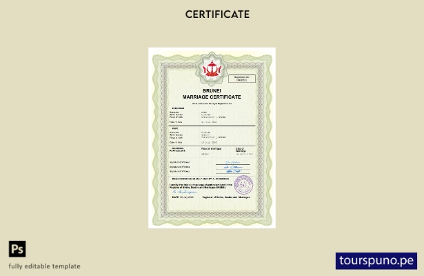 listo para imprimir certificado de matrimonio de Brunei Plantilla en Word y PDF