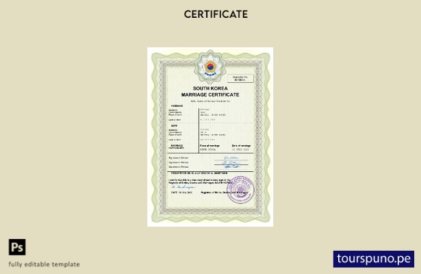 listo para imprimir certificado de matrimonio de Corea del Sur Plantilla en Word