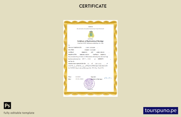 listo para imprimir certificado de matrimonio de Estonia Plantilla en Word y PDF