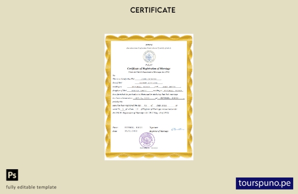 listo para imprimir certificado de matrimonio de Palau Plantilla en Word y PDF