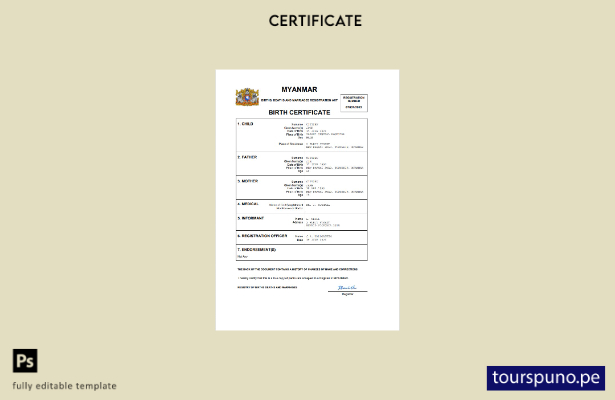 listo para imprimir certificado de nacimiento del registro civil de Myanmar Plan