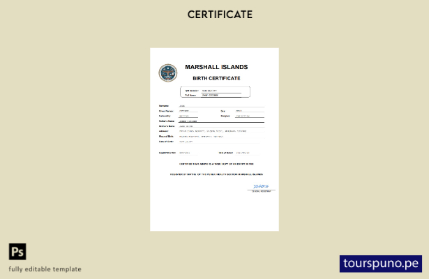 listo para imprimir certificado de nacimiento del registro civil de las Islas Ma