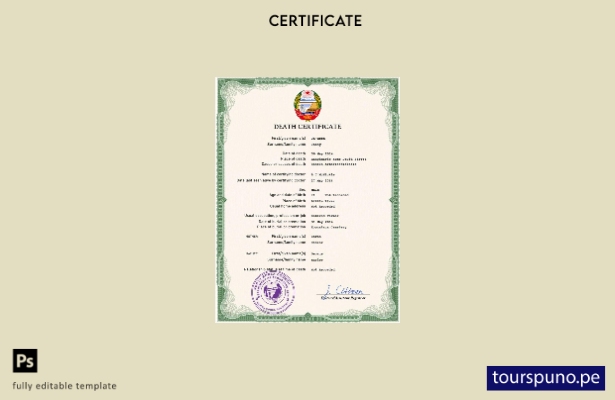 listo para imprimir la plantilla PSD del certificado de defunción de Corea del N