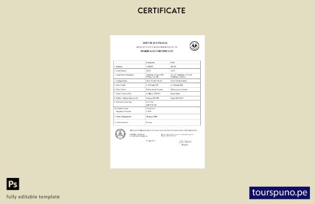 listo para imprimir la plantilla de certificado de matrimonio de Australia del S