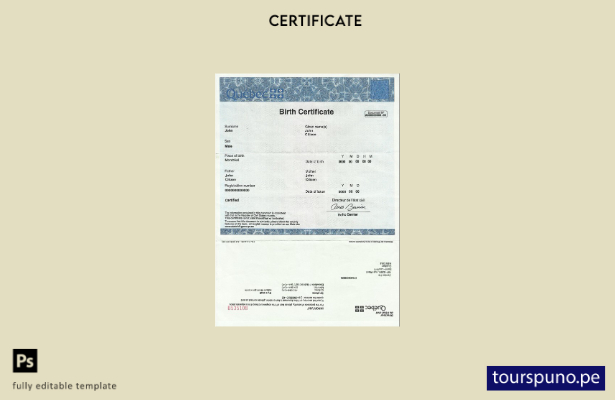 listo para imprimir la plantilla de certificado de nacimiento de Canadá Quebec e