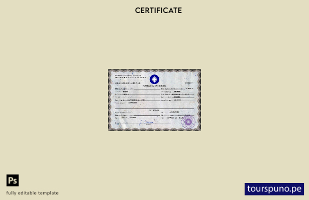 listo para imprimir plantilla PSD de certificado de defunción de Taiwán