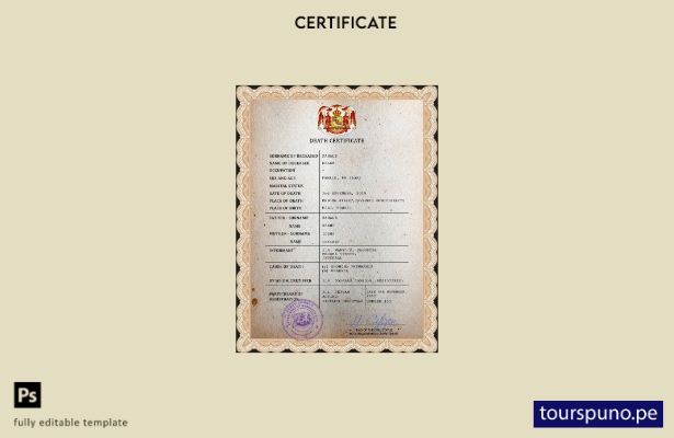 listo para imprimir plantilla PSD de certificado de defunción de registro civi 4