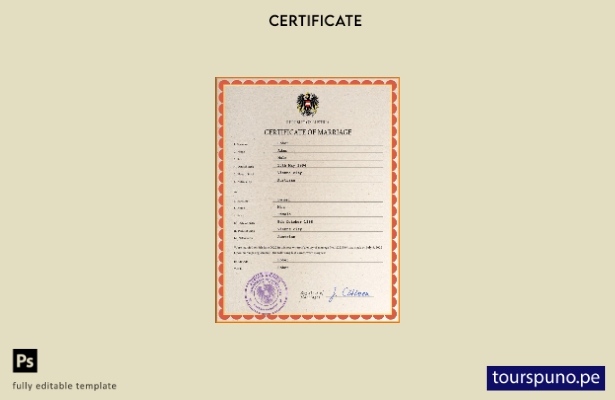listo para imprimir plantilla PSD de certificado de matrimonio de Austria, plant