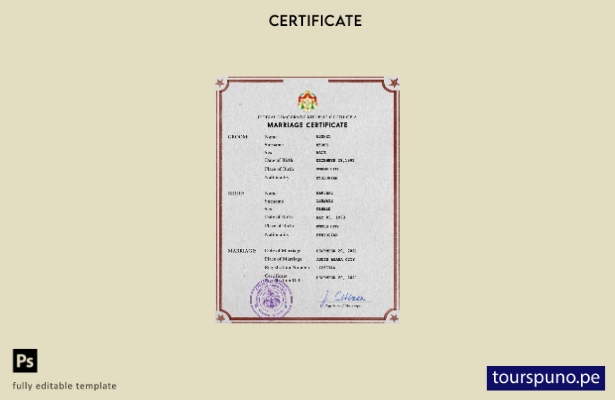 listo para imprimir plantilla PSD de certificado de matrimonio de Etiopía