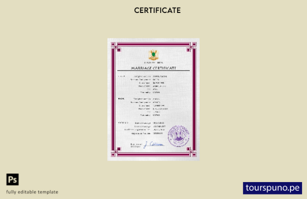 listo para imprimir plantilla PSD de certificado de matrimonio de Libia