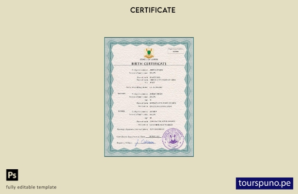 listo para imprimir plantilla PSD de certificado de nacimiento de Libia