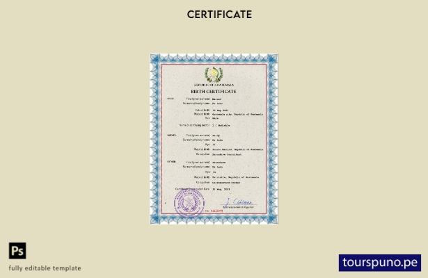 listo para imprimir plantilla PSD de certificado de nacimiento de registro ci 24
