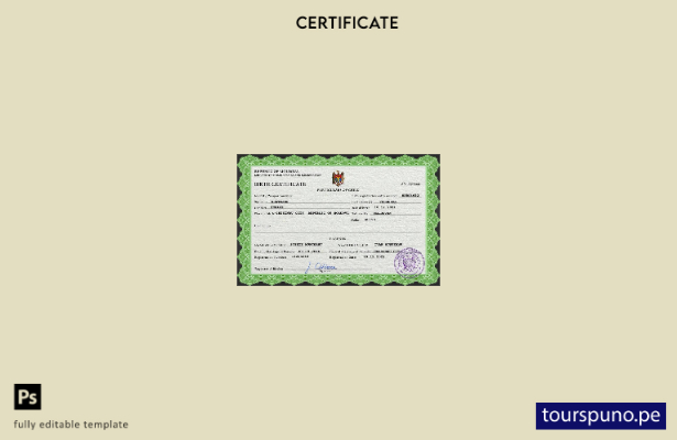 listo para imprimir plantilla PSD de certificado de nacimiento de registro ci 40