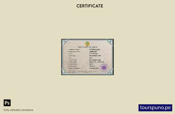 listo para imprimir plantilla PSD del certificado de defunción de Kazajstán