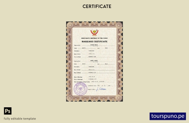 listo para imprimir plantilla PSD del certificado de matrimonio de la República