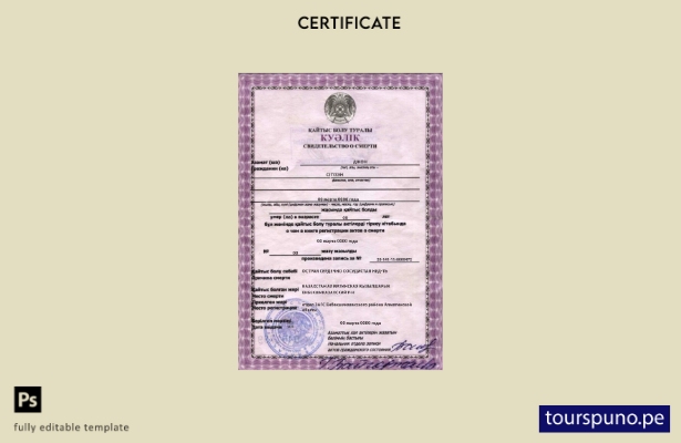 listo para imprimir plantilla de certificado de defunción de Kazajstán totalment