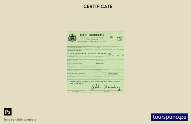 listo para imprimir plantilla de certificado de defunción del Departamento de Re