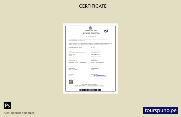 listo para imprimir plantilla de certificado de defunción del Gobierno de Assam