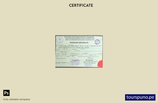 listo para imprimir plantilla de certificado de matrimonio de la Oficina de Regi
