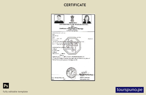 listo para imprimir plantilla de certificado de matrimonio del Gobierno de Mahar