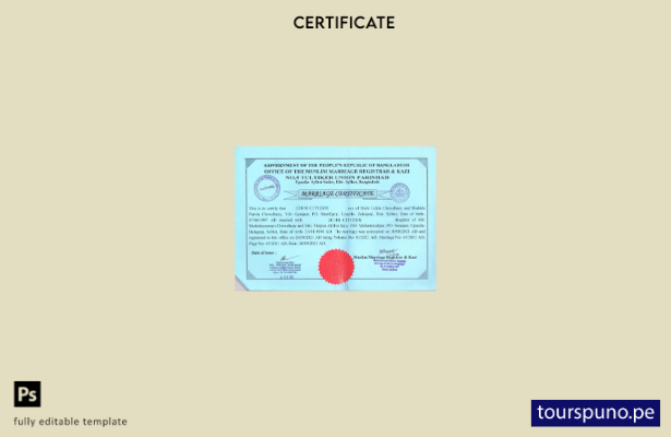 listo para imprimir plantilla de certificado de matrimonio musulmán y registro d