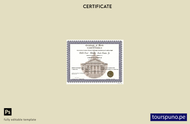 listo para imprimir plantilla de certificado de nacimiento del Registro de los E