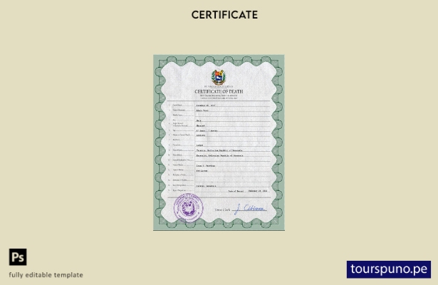 listo para imprimir plantilla de plantilla PSD de certificado de defunción de  5