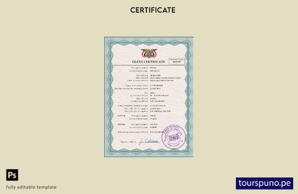 listo para imprimir plantilla de plantilla PSD de certificado de defunción de  6