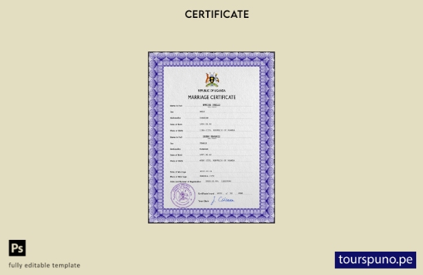 listo para imprimir plantilla de plantilla PSD de certificado de matrimonio de U