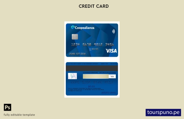 Plantilla de tarjeta clásica de visa Coopealianza de Costa Rica lista para impri