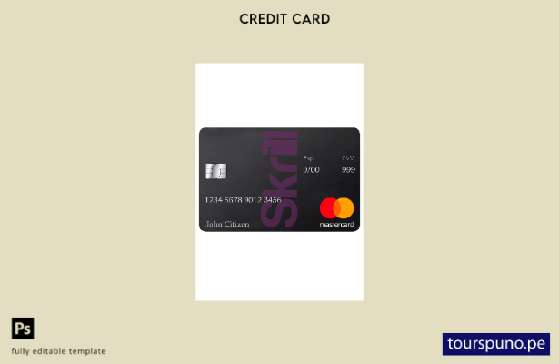 Plantilla de tarjeta de débito Skrill Mastercard lista para imprimir en formato