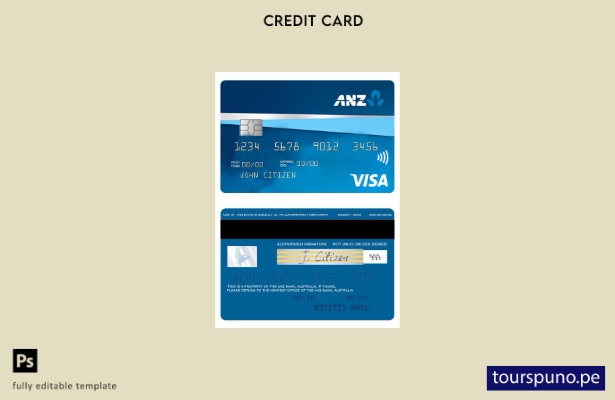 lista para imprimir Australia ANZ Bank Primera plantilla de tarjeta de visa de c
