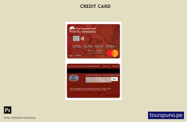 lista para imprimir Plantilla de tarjeta mastercard de crédito Hawaii Priority R