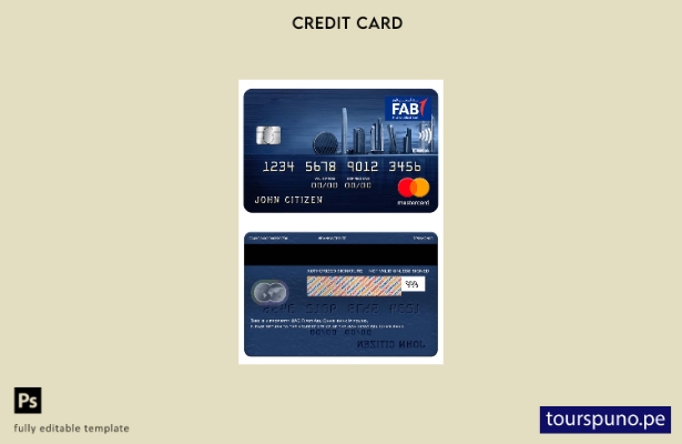 lista para imprimir la plantilla de mastercard del primer banco de Abu Dhabi de