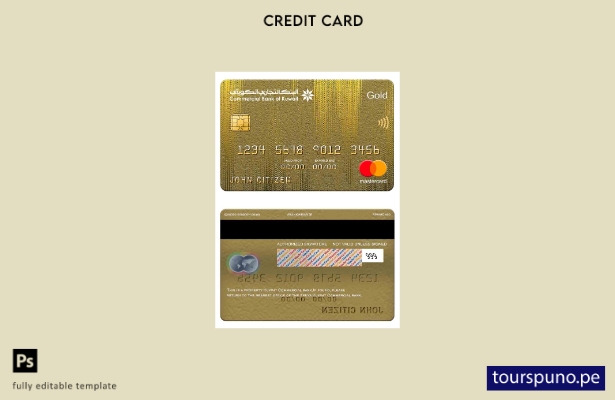 lista para imprimir la plantilla dorada mastercard del Banco Comercial de Kuwait