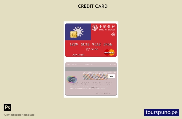 lista para imprimir la plantilla mastercard del Banco de Taiwán de Taiwán