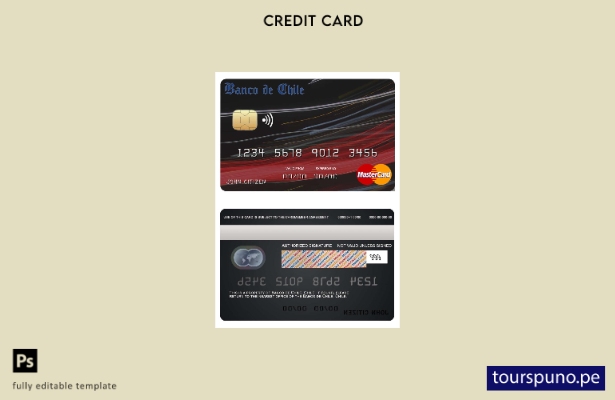 lista para imprimir plantilla de mastercard bancaria del Banco de Chile de Chile